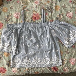 A NEW DAY | Stripe Cold Shoulder Eyelet Lace Top